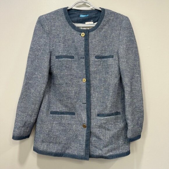 J Mclaughlin Ardella‎ Jacket XS NWT $278 Cotton Blazer Chambray Tweed Blue - Picture 1 of 8